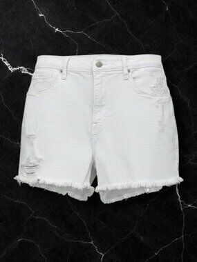 Good American Distressed Fringe Hem Denim Shorts 14/32